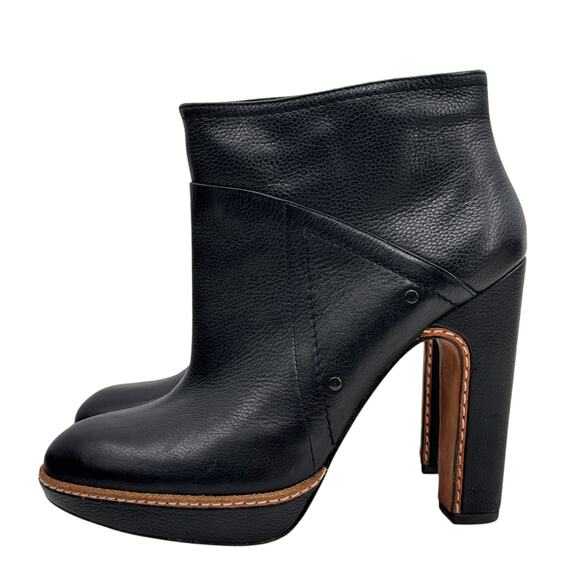 Modern Vintage Black Ankle Bootie Parker 38 Womens Boot Platform Leather Pull On - Picture 4 of 12